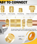 90 Piece Brass NPT Pipe Fittings Kit With Hex Couplings And Reducing Bushings One Eighth To One Half Inch Male To Female Adapters