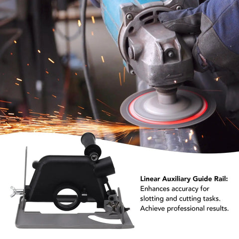 Pro Grade Angle Grinder Stand With Adjustable Bracket And Dust Collection Desktop Workshop Tool Featuring Linear Guide Rails For Precise Straight And 45 Degree Cuts Multipurpose Grinding Table For Home Shops And Garages shown in use with sparks flying