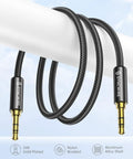 Nylon Braided 3.5mm Aux Cable 3.3ft 1m HiFi Sound With Dope Tangle Free Build For Headphones Car Stereos Home Speakers And Any 3.5mm Device Like iPhone iPad iPod Echo And More, gold-plated plugs