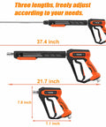 Beast Mode 5000 PSI Pressure Washer Gun Kit with Replacement Wand Extension showing three adjustable lengths and measurements.