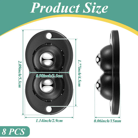Self Adhesive Appliance Wheels For Heavy Kitchen Gear, 360 Degree Swivel Mini Casters size diagram, dual steel ball bearings