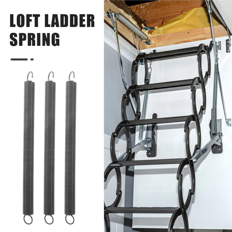 Heavy Duty Extension Spring Kit For Attic Ladders, 15-Piece Replacement Set With 2x20x280 Tension Springs shown installed