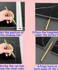 Step-by-step guide using a tungsten pen for cutting glass tiles with Pro Grade Glass Cutting Tool Set Kit.