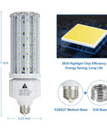 Ultra Bright 100W LED Corn Light Bulb 15000 Lumens 5000K Cool White E26 And E39 Base with dimensions and chip efficiency