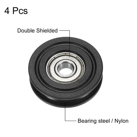 Tough As Nails Nylon U Groove Pulley With U608ZZ Ball Bearing 8x40x10mm 4 Pack Shielded GCr15 Chrome Steel Bearings ABEC3 For Smooth Durable Motion And Low Friction, double shielded