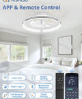 Low Profile 20 Inch Ceiling Fan With Light No Fuss Remote Control Dimmable LED 3000K 6000K Flush Mount Fandelier in bedroom