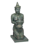 Thai Princess Kneeling Garden Statue With Offering Bowl Indoor Outdoor Polyresin Sculpture 28 Inch Tall Handcast Green Bronze Finish