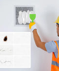 Man applying Self Adhesive Drywall Patch Kit With Aluminum Patches For Quick Fixes On Cracks And Holes In Walls And Ceilings, 16 Pcs, Scraper Included For Easy Peel And Stick Plasterboard Repair