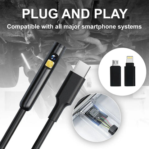 Dual Lens HD Endoscope Camera With Semi Rigid Snake Cable IP67 Waterproof 8 LED Lights Dimmable 1920P Resolution For Industrial Pipeline Inspection Compatible With Smartphones And Tablets Three And A Half Feet Long, USB adapters