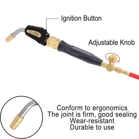 Self-Lighting Hand Torch Kit For HVAC And Plumbing, Air Acetylene Compatible, with ignition button and adjustable knob
