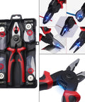 Multipurpose Wire Strippers And Crimping Pliers With Quick Change Heads For DIYers And Home Pros in carrying case with attachments.