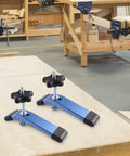 Rock Solid 2-Pack T-Slot Clamps With M8 Hold Down And Slide Tracks Plus Anodized Aluminum Lever Handle For Woodworking Jobs And CNC Milling Jig Fixing To Keep Your Projects On Point Without Bother on a workbench.