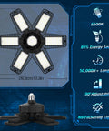 LED Garage Light 6 Pack 185W With 6 Plus 1 Adjustable Panels 360 Degree Coverage Crazy Bright 18500 Lumens LED Ceiling Light