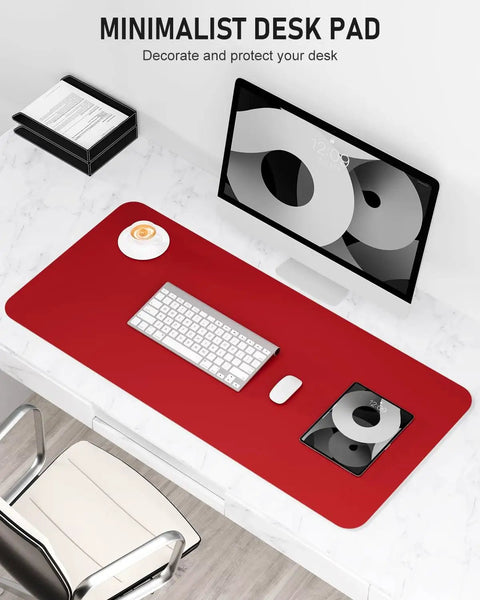 Bright Red Desk Pad 23.6 By 13.8 Inch PU Leather Non Slip Desk Mat For Laptop Mouse Keyboard Writing And Gaming Waterproof Office And Home Use Everyday Dope on office desk
