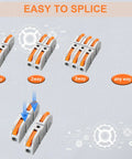 Lever Wire Connectors Kit 60 Piece Quick Connect Splicing for 28 12 AWG shown in 1-way, 2-way, 3-way configurations
