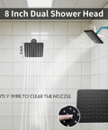 8 inch matte black dual shower head demonstrating water flow, suitable for Matte Black Dual Shower Valve System With Thermostatic Control.