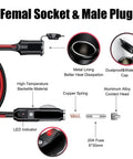 13Ft 12V/24V Heavy Duty Cigarette Lighter Extension Cable 16AWG Male Plug To Female Socket Adapter With Dual 15A Fuses And LED Indicator Lights For Tire Inflator Air Compressor, male and female plugs