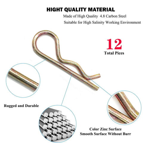 Heavy Duty Hitch Pins R Clips Set 12 Pack M3x60mm Zinc Coated Cotter Pins For Trailers Trucks Mowers And Carts Thick 3mm Wire
