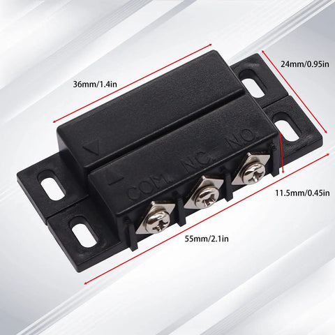 Two Pack MC31B Surface Mount Magnetic Reed Switch Kit For Door Sensors with NC and NO contacts, black ABS, size 55x12.5x11.5mm.