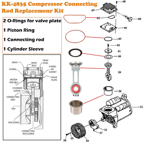 Compressor Piston Kit Replacement For Craftsman Dewalt Porter Cable Air Pump Connecting Rod Set Oil Free Piston Assembly.