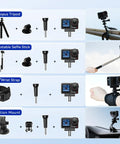 Rock Solid Waterproof Action Camera Bundle Shoots Clean 4K With Large Sensor Extra Batteries High Speed Memory Card And Loaded Mount Kit For Gnarly Adventures And Long Shoots with tripods and mounts.