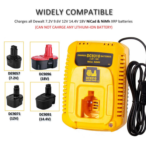 Replacement 18V XRP Battery Charger For Dewalt Tools, Powers XRP NiCad And NiMH Packs Across 7.2V To 18V, Replaces DW9116 And DC9310