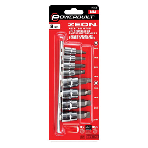 Zeon Metric Hex Bit Socket Set 8 Piece For Damaged Fasteners And Rusted Rounded Bolts Sizes 3mm To 10mm S2 Steel Bits