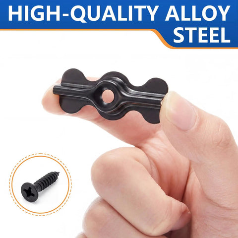 Rock Solid Black Double Wing Flush Mounting Clips With Phillips Screws 24 Piece Kit Made From Hardened Alloy Steel held in hand.