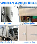 Heavy Duty 304 Stainless Steel 6 Inch T Style Door Holder Catch For RVs Travel Trailers Campers Cargo Trucks And Vans Rugged Rust Resistant Door Latch Durable RV Door Support 1 Pack installed on various doors.