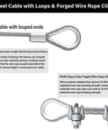 Heavy Duty 1 Quarter Inch Galvanized Steel Cable Kit With 50 Ft 7x19 Aircraft Wire Rope Loops Clamps And Thimbles For Zipline Boat Lift Outdoor Use Built Tough 6400 Lbs Breaking Strength showing cable loops and clamps