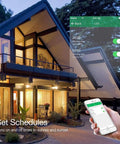 Smart WiFi Wall Light Switch With Glass Panel scheduling on mobile app, showing house with remote control via mobile app.