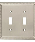 Beaded Double Toggle Wall Plate 2 Gang In Brushed Nickel ETL Certified GFI Outlet Ready Decorative Toggle Switch Cover
