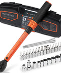 Quarter Inch Drive Torque Wrench Kit With 27 Piece Bike Tool Set Pro Grade Build High Precision 0.1Nm Double Scale 1-25Nm Range