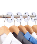 40 Pack Round White Plastic Closet Rack Dividers Preprinted With 8 Sizes XXS To XXXL For Easy Organization visible on closet rod