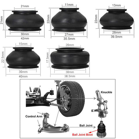 Universal Tie Rod Boots And Ball Joint Dust Cover Replacement Kit Flexible Rubber Boot sizes with installation diagram