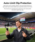 Person using Lark A1 Wireless Microphone For iPhone And Android in a stadium with auto-limit feature.