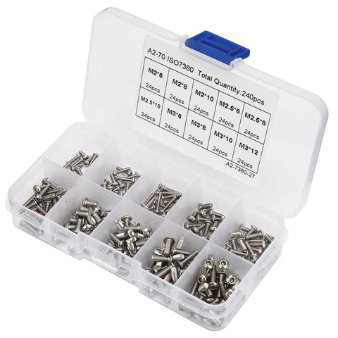 Premium Hex Bolt Set 240 Pieces Stainless Steel Kit With Assorted Sizes For DIY Projects At Home And Garage Rust Resistant Fasteners For Builders And Weekend Warriors, organized in clear storage box