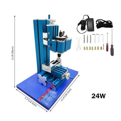 Badass Mini Metal Milling And Drilling Machine Combined With A Solid Benchtop Wood Lathe, 24W desktop rig with tools and accessories.