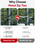 Comparison of metal and plastic zip ties for 52-Piece 304 Stainless Steel Zip Tie Kit With Unlock Tool And Industrial Scissors.