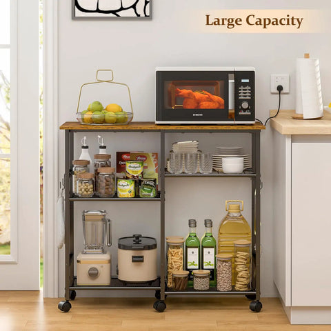 Must-Have Rolling Kitchen Microwave Cart With 3 Tier Shelves, Adjustable Shelf, And Lockable Wheels for organized kitchen storage