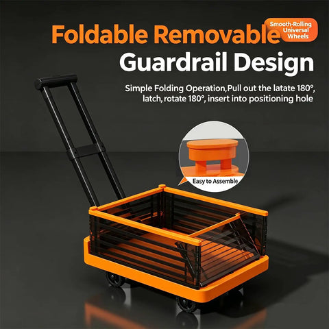 Heavy Duty Foldable Push Cart Dolly Platform Truck With Telescopic Handle And Guard Rails 330 Lbs Capacity flatbed cart with removable guardrail and wheels