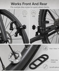 Slick Portable Bike Wheel Truing Stand, Precision Spoke Adjuster For MTB And Road Cycles shown with adjustable clamps and spoke wrench.