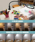 Real Glass 12X Magnifying Floor Lamp with Light and Stand hands-free setup for art with gooseneck, color modes, and dimming.