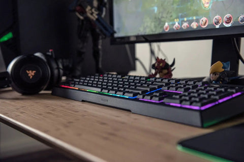 Badass Gaming Keyboard Featuring Mechanical Membrane Keys Dope RGB Lighting Smooth As Silk Typing And Killer Tactile Click Feel on desk