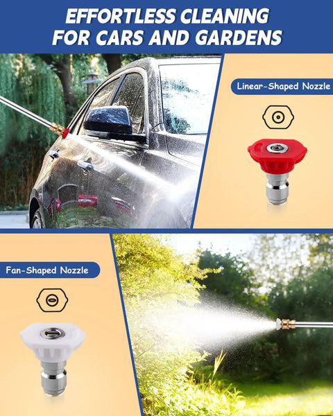 Upgraded Jet Nozzle Power Washer For Garden Hose With 2 High Pressure Nozzles in use on car and garden