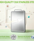 Front view of ANYZONE 17x11 inch stainless steel cutting board; double-sided, 316 stainless, heavy-duty chopping board