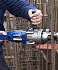 Hot Shot Electric Hydraulic Rebar Cutter 110V Heavy Duty Steel Bar Cutter Up To 22mm in use on steel bar at construction site.