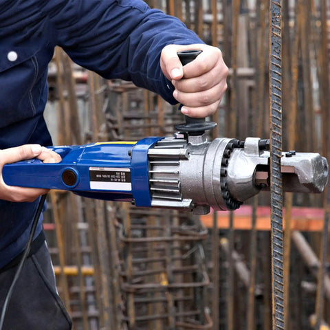 Heavy Duty Electric Hydraulic Rebar Cutter For 4-22mm Steel Rods With Fast 2.5-5S Cut Speed and portable case in use.