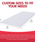 High Density Upholstery Foam Cushion Replacement 2 Inch Thick 24 Inch Wide 72 Inch Long, shown with dimensions.