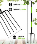 57 Inch 5 Tine Steel Garden Pitch Fork With Cushioned Grip Heavy Duty Mulch And Compost Fork Green Fiberglass Handle